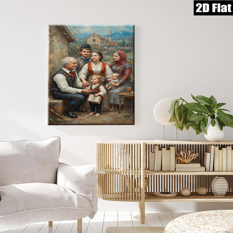 2D flat 1pc Family Portrait Rustic Homestead Scene Living Room Bedroom Wall Decor Farmhouse Style Canvas Prints Modern Artwork Cozy Home Gifts