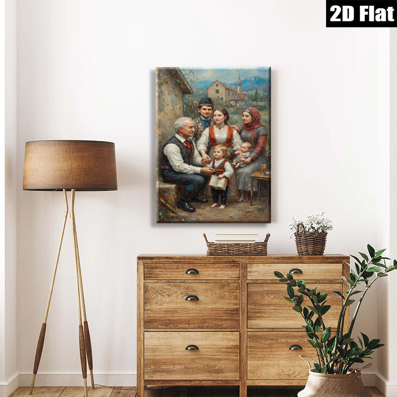 2D flat 1pc Family Portrait Rustic Homestead Scene Living Room Bedroom Wall Decor Farmhouse Style Canvas Prints Modern Artwork Cozy Home Gifts