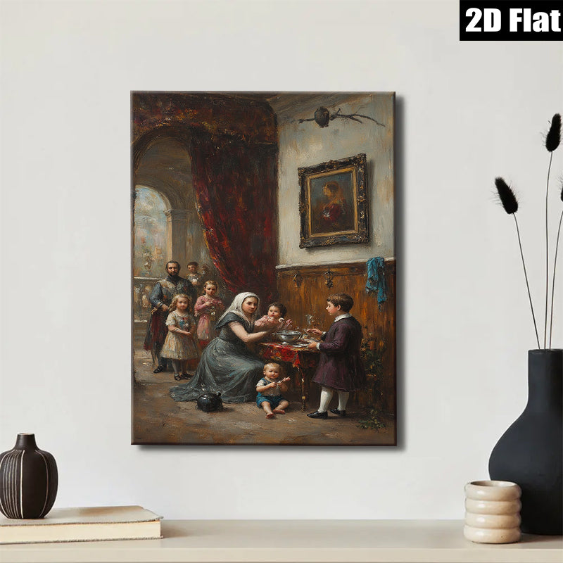 2D flat 1pc Family Portrait Victorian Era Scene Gallery Wall Art Home Decor Living Room Bedroom Canvas Print Modern Farmhouse Style