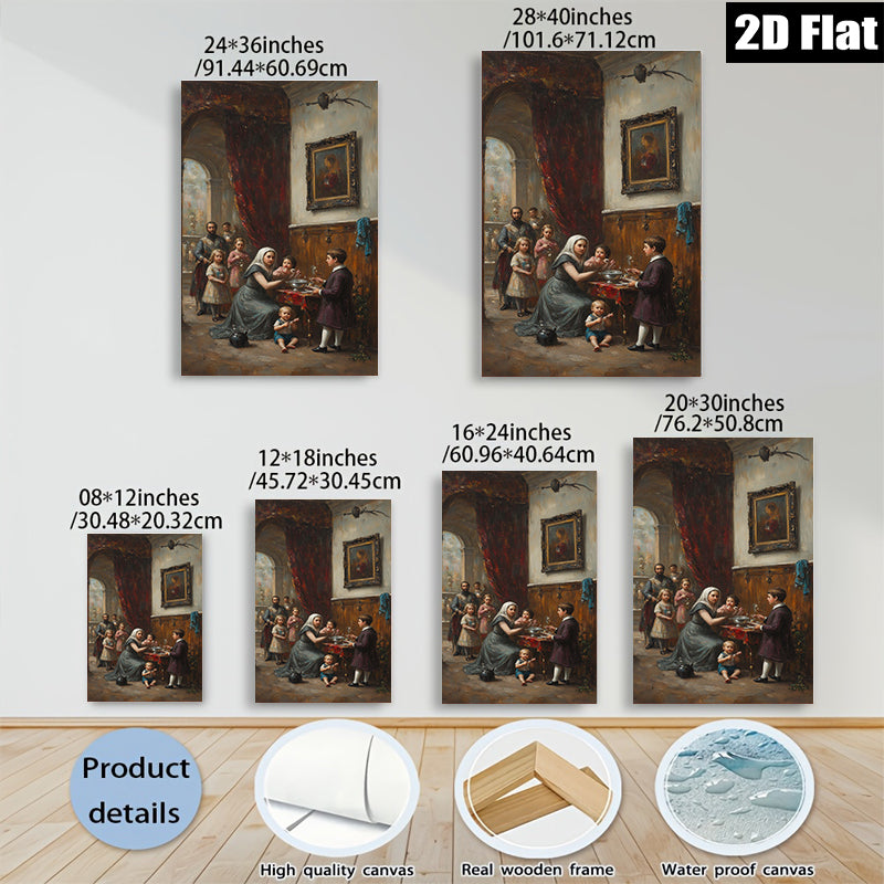 2D flat 1pc Family Portrait Victorian Era Scene Gallery Wall Art Home Decor Living Room Bedroom Canvas Print Modern Farmhouse Style