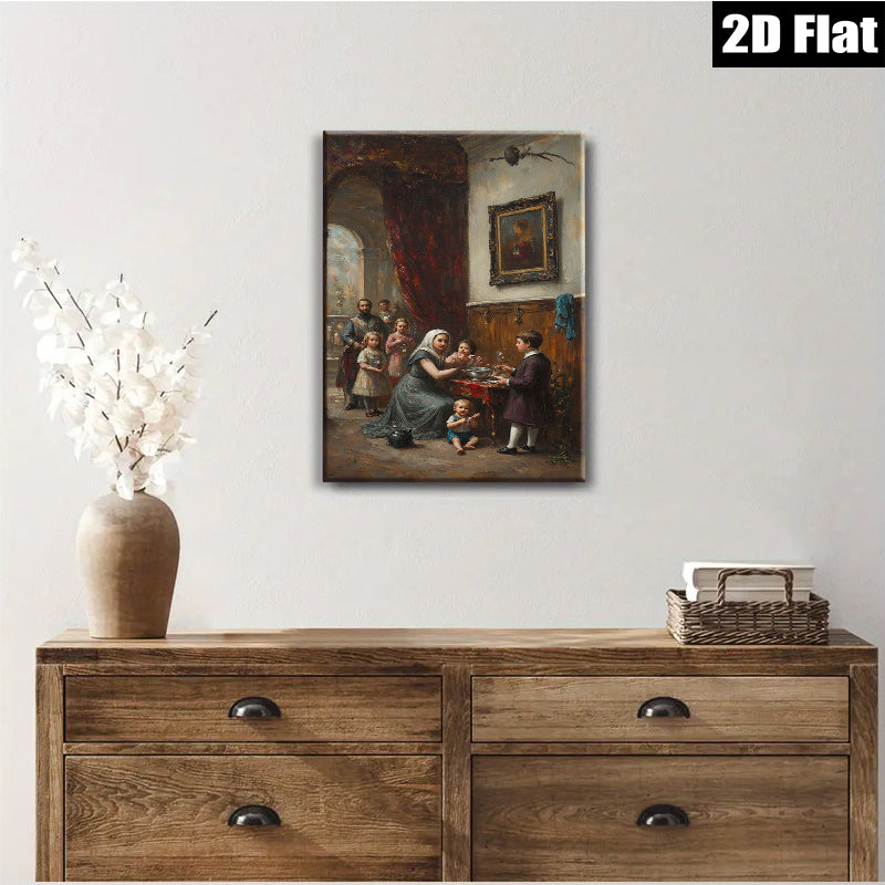 2D flat 1pc Family Portrait Victorian Era Scene Gallery Wall Art Home Decor Living Room Bedroom Canvas Print Modern Farmhouse Style