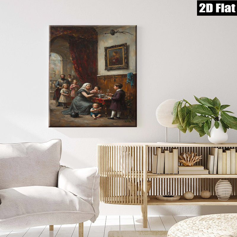 2D flat 1pc Family Portrait Victorian Era Scene Gallery Wall Art Home Decor Living Room Bedroom Canvas Print Modern Farmhouse Style