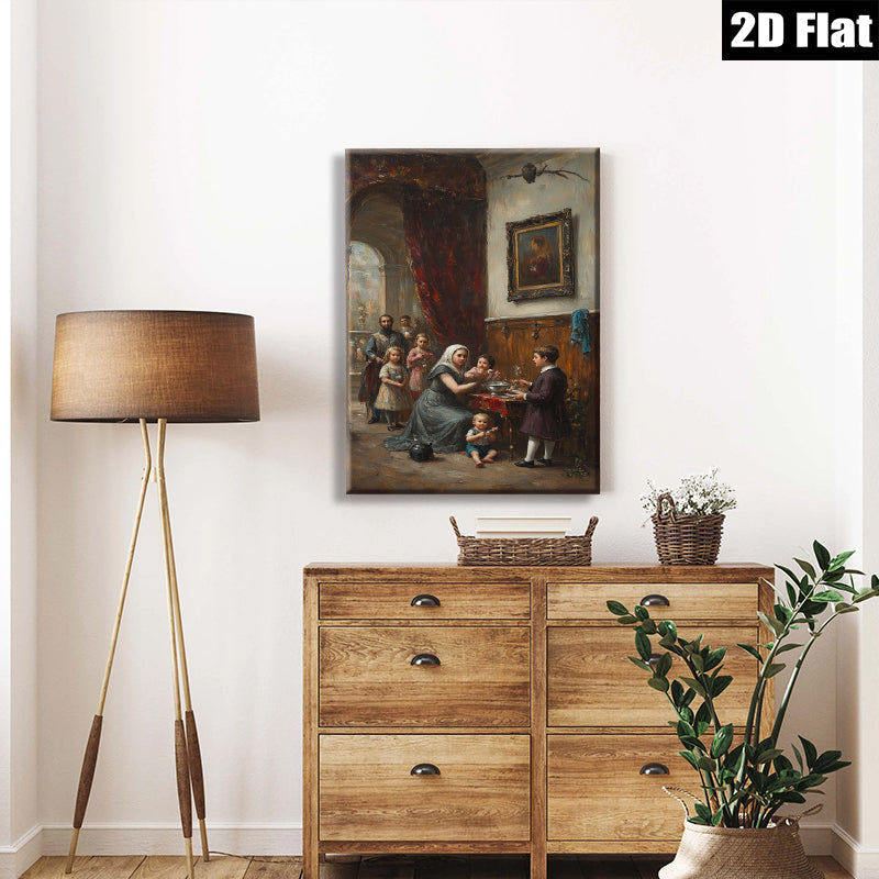 2D flat 1pc Family Portrait Victorian Era Scene Gallery Wall Art Home Decor Living Room Bedroom Canvas Print Modern Farmhouse Style
