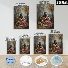 2D flat 1pc Family Portrait with Dog Pastoral Scene Living Room Bedroom Wall Decor Farmhouse Style Canvas Prints for Home Gallery Wrapped Art