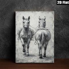 2D flat 1pc Farm Animals Horse Pair Rustic Wall Art Decor for Living Room Bedroom Gallery Wrapped Canvas Print Modern Farmhouse Style