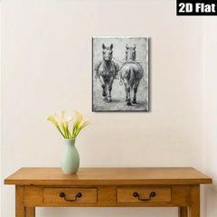 2D flat 1pc Farm Animals Horse Pair Rustic Wall Art Decor for Living Room Bedroom Gallery Wrapped Canvas Print Modern Farmhouse Style