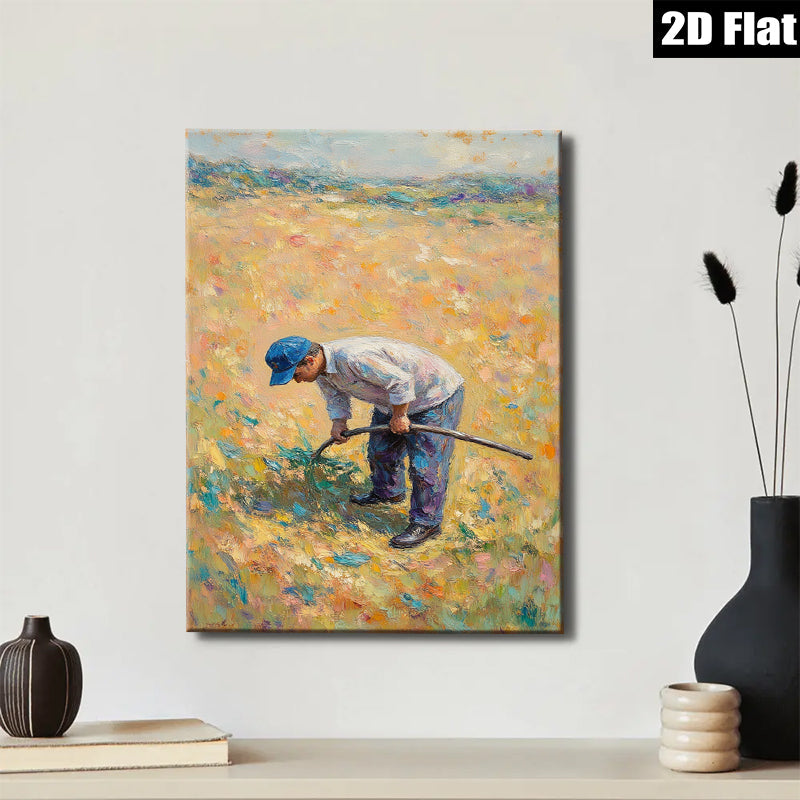 2D flat 1pc Farm Worker Tilling Golden Field Rustic Country Wall Art Decor for Living Room Bedroom Modern Farmhouse Style Canvas Prints