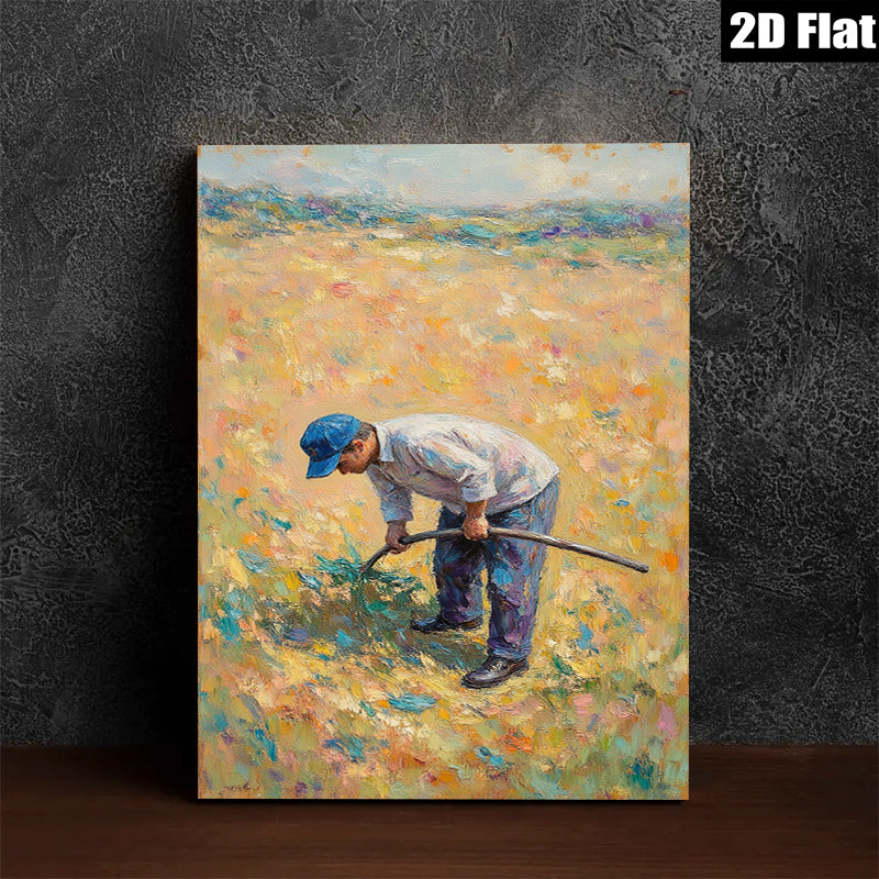 2D flat 1pc Farm Worker Tilling Golden Field Rustic Country Wall Art Decor for Living Room Bedroom Modern Farmhouse Style Canvas Prints