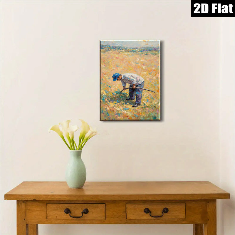 2D flat 1pc Farm Worker Tilling Golden Field Rustic Country Wall Art Decor for Living Room Bedroom Modern Farmhouse Style Canvas Prints