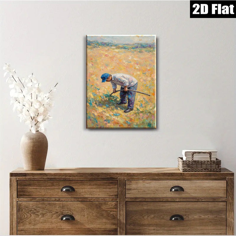 2D flat 1pc Farm Worker Tilling Golden Field Rustic Country Wall Art Decor for Living Room Bedroom Modern Farmhouse Style Canvas Prints