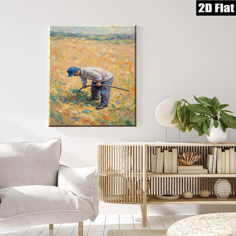 2D flat 1pc Farm Worker Tilling Golden Field Rustic Country Wall Art Decor for Living Room Bedroom Modern Farmhouse Style Canvas Prints