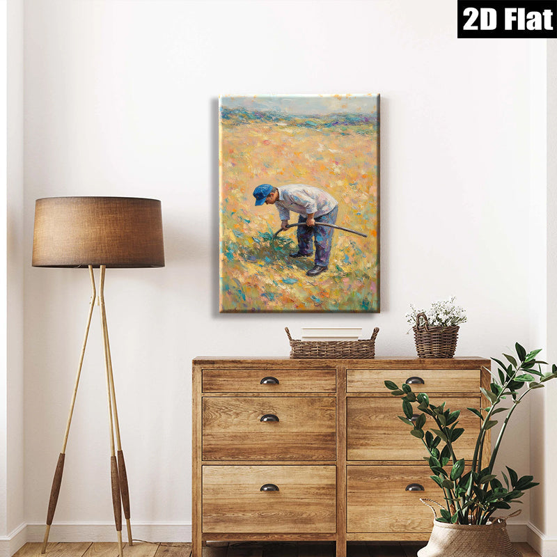 2D flat 1pc Farm Worker Tilling Golden Field Rustic Country Wall Art Decor for Living Room Bedroom Modern Farmhouse Style Canvas Prints