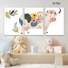 2D flat 1pc Farmhouse Cow Floral Wall Art Decor for Living Room Bedroom Kitchen Rustic Modern Gallery Wrapped Canvas Prints Home Decor