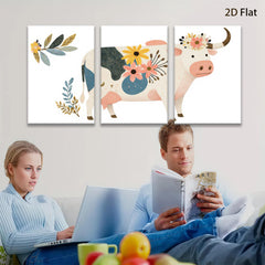2D flat 1pc Farmhouse Cow Floral Wall Art Decor for Living Room Bedroom Kitchen Rustic Modern Gallery Wrapped Canvas Prints Home Decor