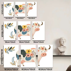 2D flat 1pc Farmhouse Cow Floral Wall Art Decor for Living Room Bedroom Kitchen Rustic Modern Gallery Wrapped Canvas Prints Home Decor