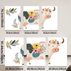 2D flat 1pc Farmhouse Cow Floral Wall Art Decor for Living Room Bedroom Kitchen Rustic Modern Gallery Wrapped Canvas Prints Home Decor