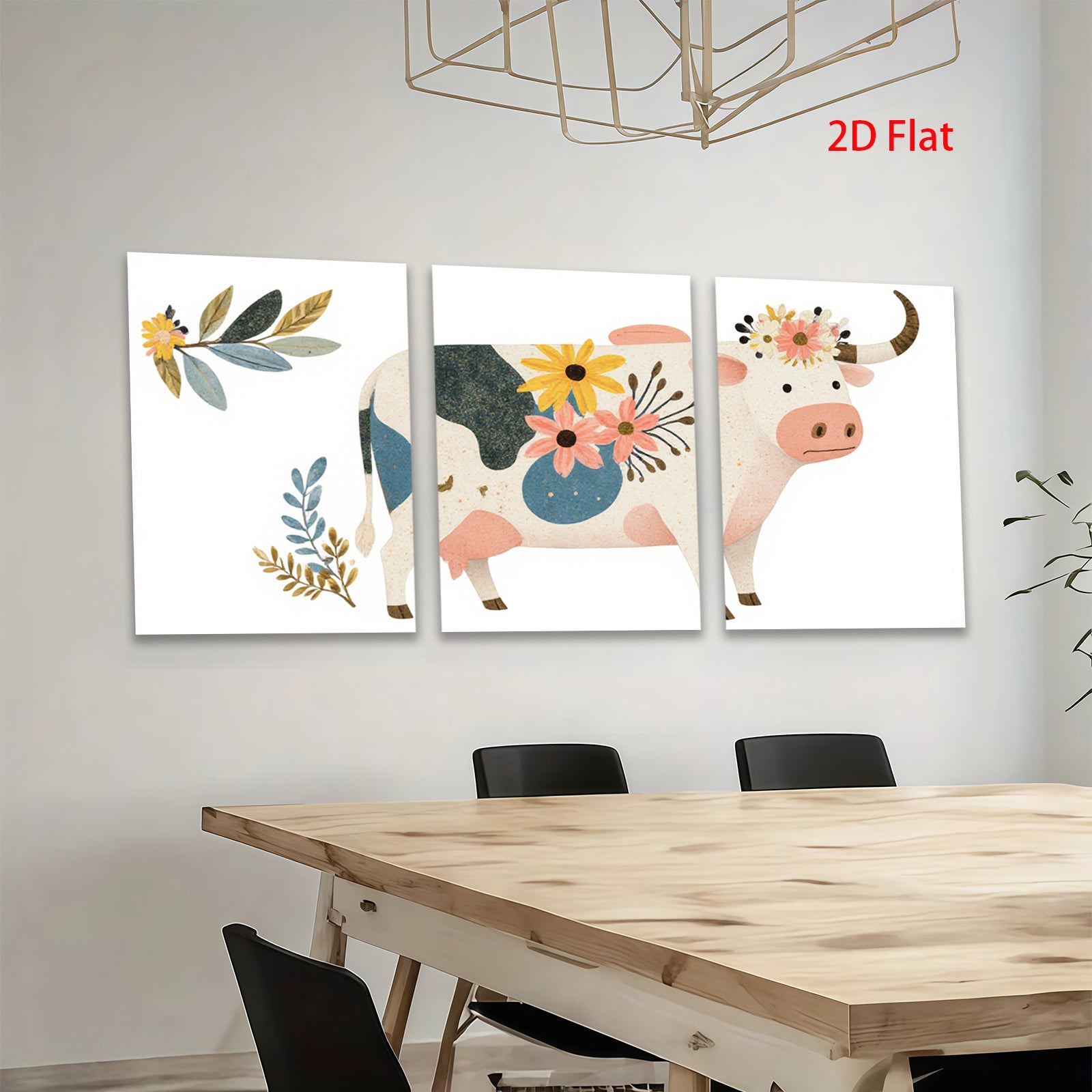 2D flat 1pc Farmhouse Cow Floral Wall Art Decor for Living Room Bedroom Kitchen Rustic Modern Gallery Wrapped Canvas Prints Home Decor
