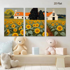 2D flat 1pc Farmhouse amidst vibrant sunflower field rustic country wall decor living room bedroom gallery wrapped canvas prints farmhouse style