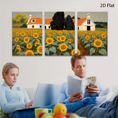 2D flat 1pc Farmhouse amidst vibrant sunflower field rustic country wall decor living room bedroom gallery wrapped canvas prints farmhouse style