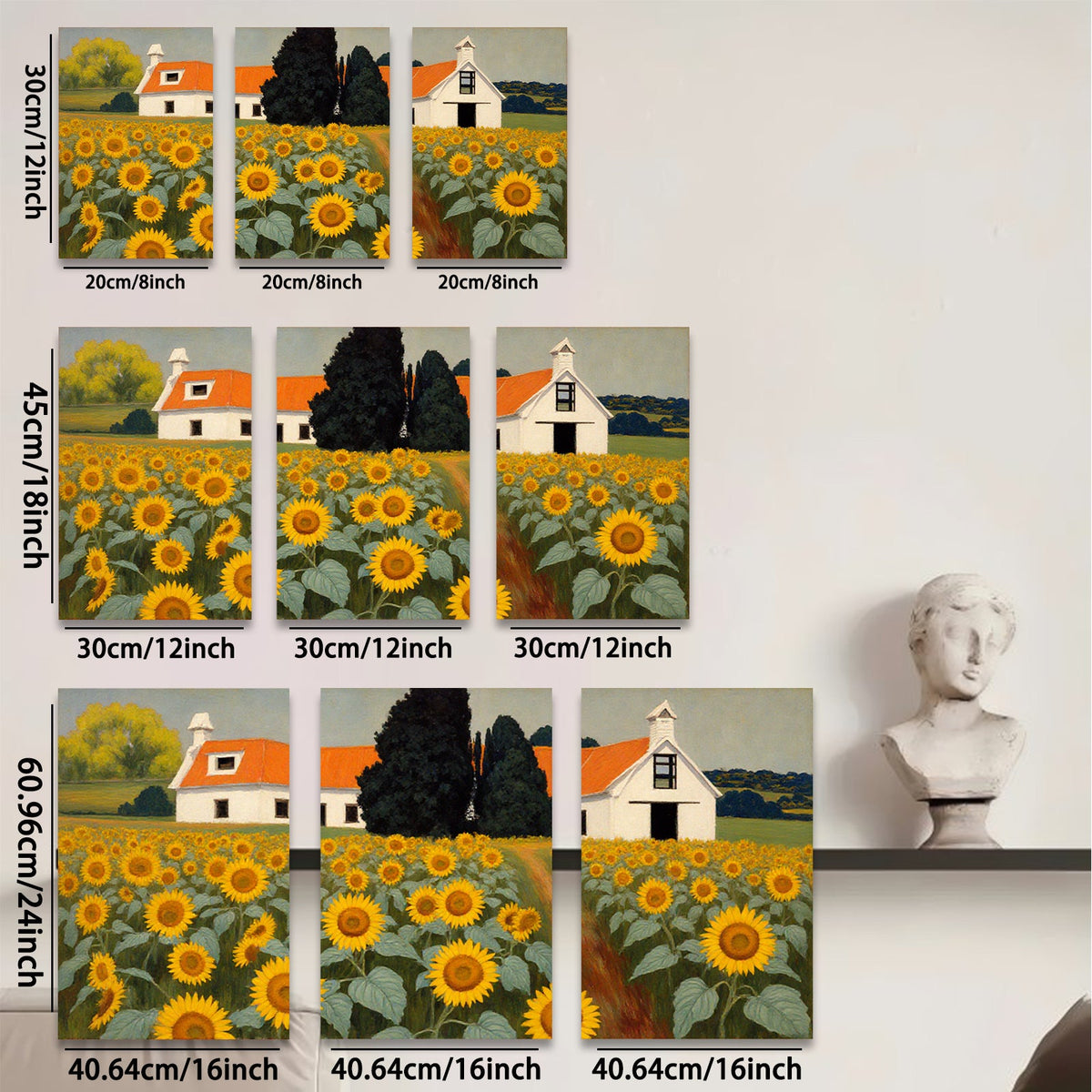 2D flat 1pc Farmhouse amidst vibrant sunflower field rustic country wall decor living room bedroom gallery wrapped canvas prints farmhouse style