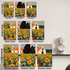 2D flat 1pc Farmhouse amidst vibrant sunflower field rustic country wall decor living room bedroom gallery wrapped canvas prints farmhouse style