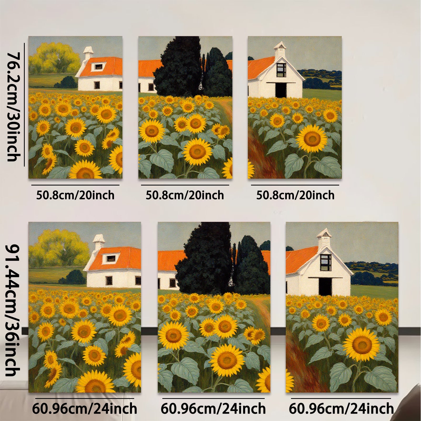 2D flat 1pc Farmhouse amidst vibrant sunflower field rustic country wall decor living room bedroom gallery wrapped canvas prints farmhouse style