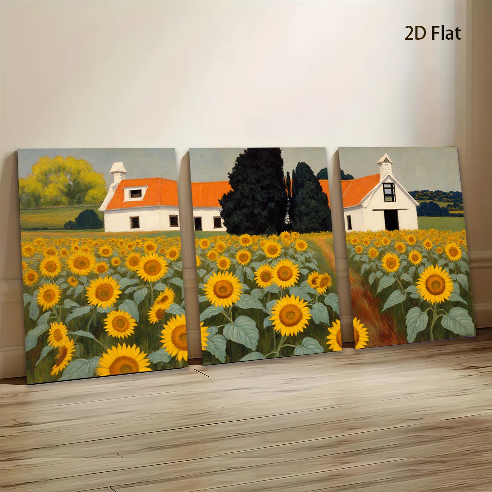 2D flat 1pc Farmhouse amidst vibrant sunflower field rustic country wall decor living room bedroom gallery wrapped canvas prints farmhouse style