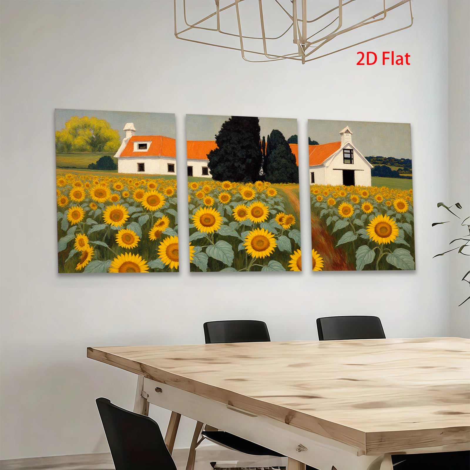 2D flat 1pc Farmhouse amidst vibrant sunflower field rustic country wall decor living room bedroom gallery wrapped canvas prints farmhouse style