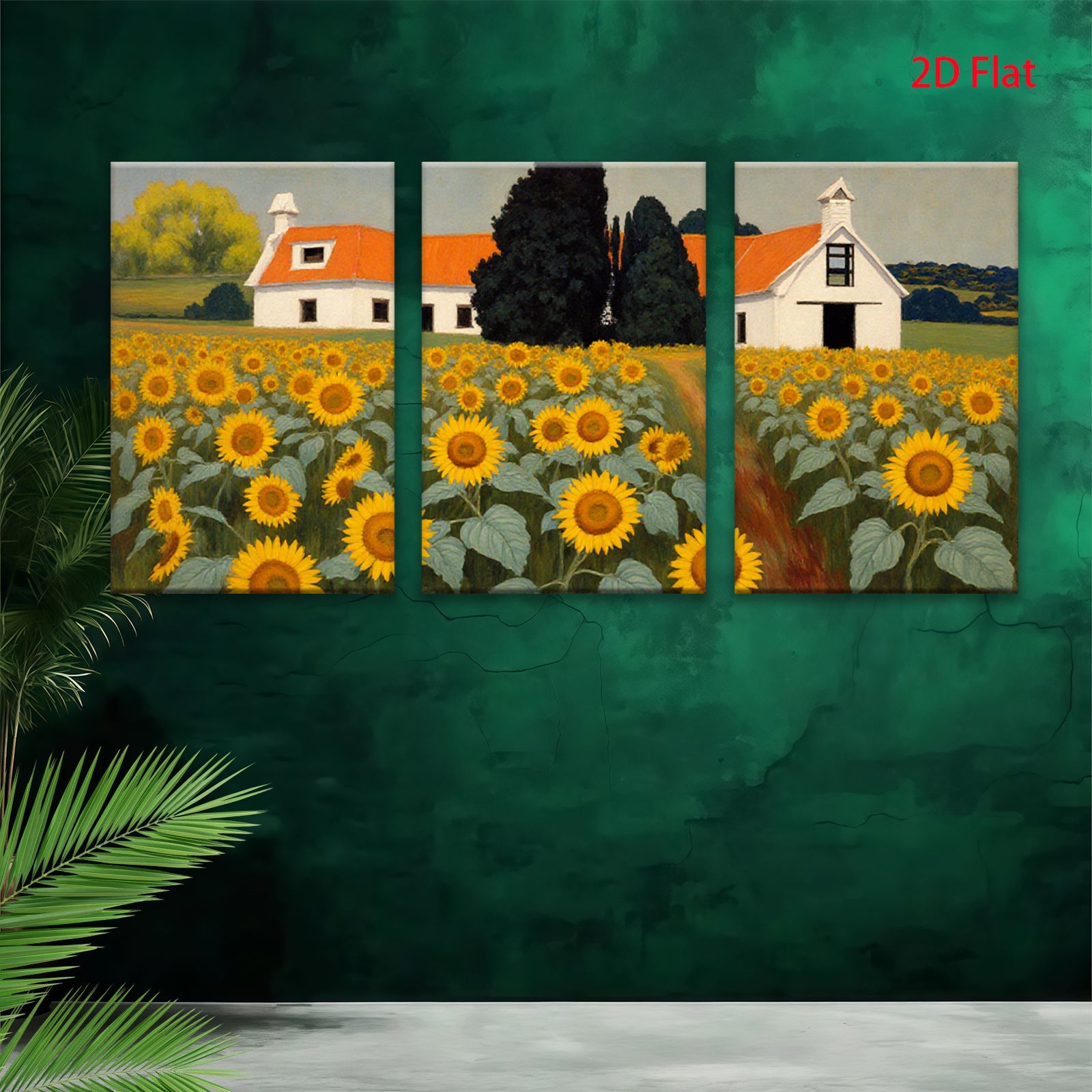 2D flat 1pc Farmhouse amidst vibrant sunflower field rustic country wall decor living room bedroom gallery wrapped canvas prints farmhouse style