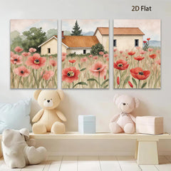 2D flat 1pc Farmhouse nestled among vibrant red poppies country living room wall decor rustic kitchen art botanical prints farmhouse style wall art