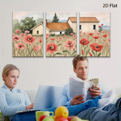 2D flat 1pc Farmhouse nestled among vibrant red poppies country living room wall decor rustic kitchen art botanical prints farmhouse style wall art