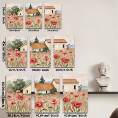 2D flat 1pc Farmhouse nestled among vibrant red poppies country living room wall decor rustic kitchen art botanical prints farmhouse style wall art