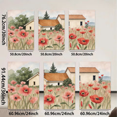 2D flat 1pc Farmhouse nestled among vibrant red poppies country living room wall decor rustic kitchen art botanical prints farmhouse style wall art
