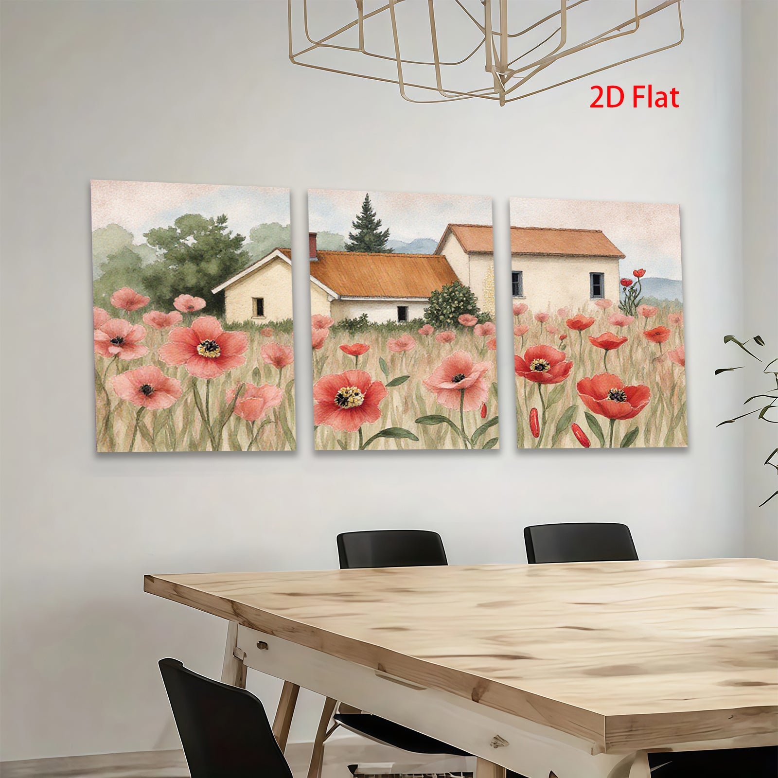 2D flat 1pc Farmhouse nestled among vibrant red poppies country living room wall decor rustic kitchen art botanical prints farmhouse style wall art