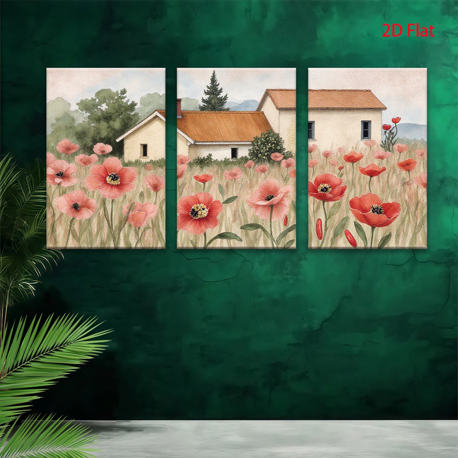 2D flat 1pc Farmhouse nestled among vibrant red poppies country living room wall decor rustic kitchen art botanical prints farmhouse style wall art