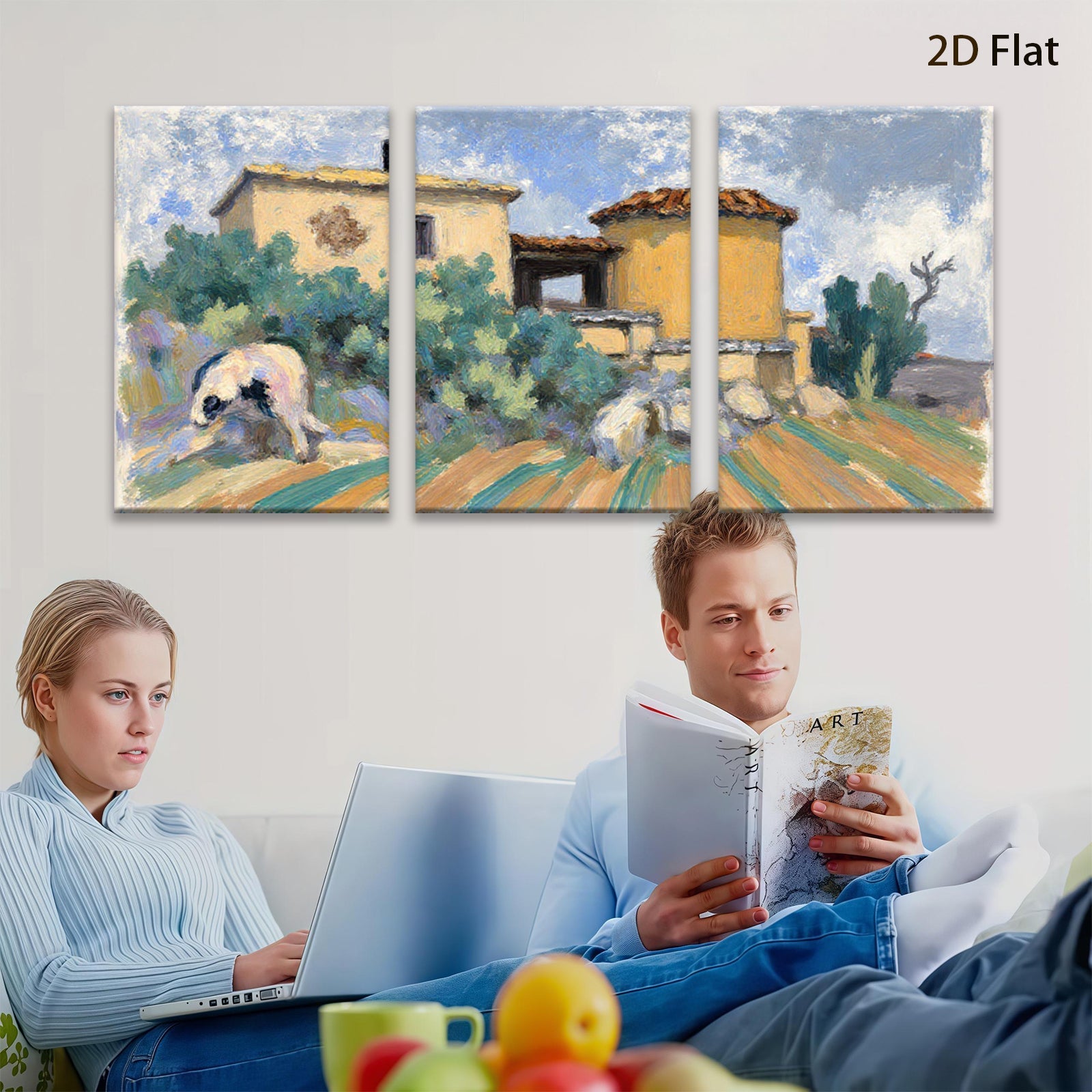 2D flat 1pc Farmhouse scene with rustic buildings plus lush greenery perfect for living room bedroom gallery wall farmhouse decor modern aesthetic