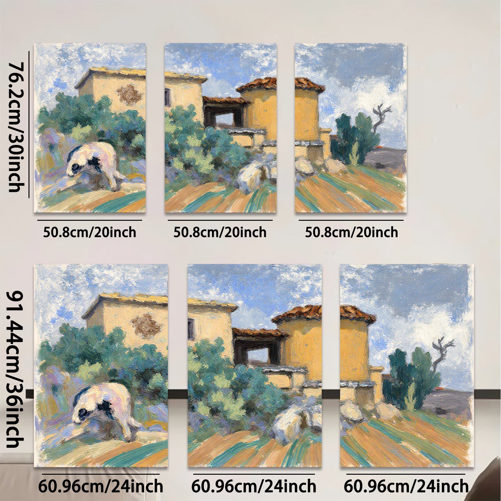 2D flat 1pc Farmhouse scene with rustic buildings plus lush greenery perfect for living room bedroom gallery wall farmhouse decor modern aesthetic