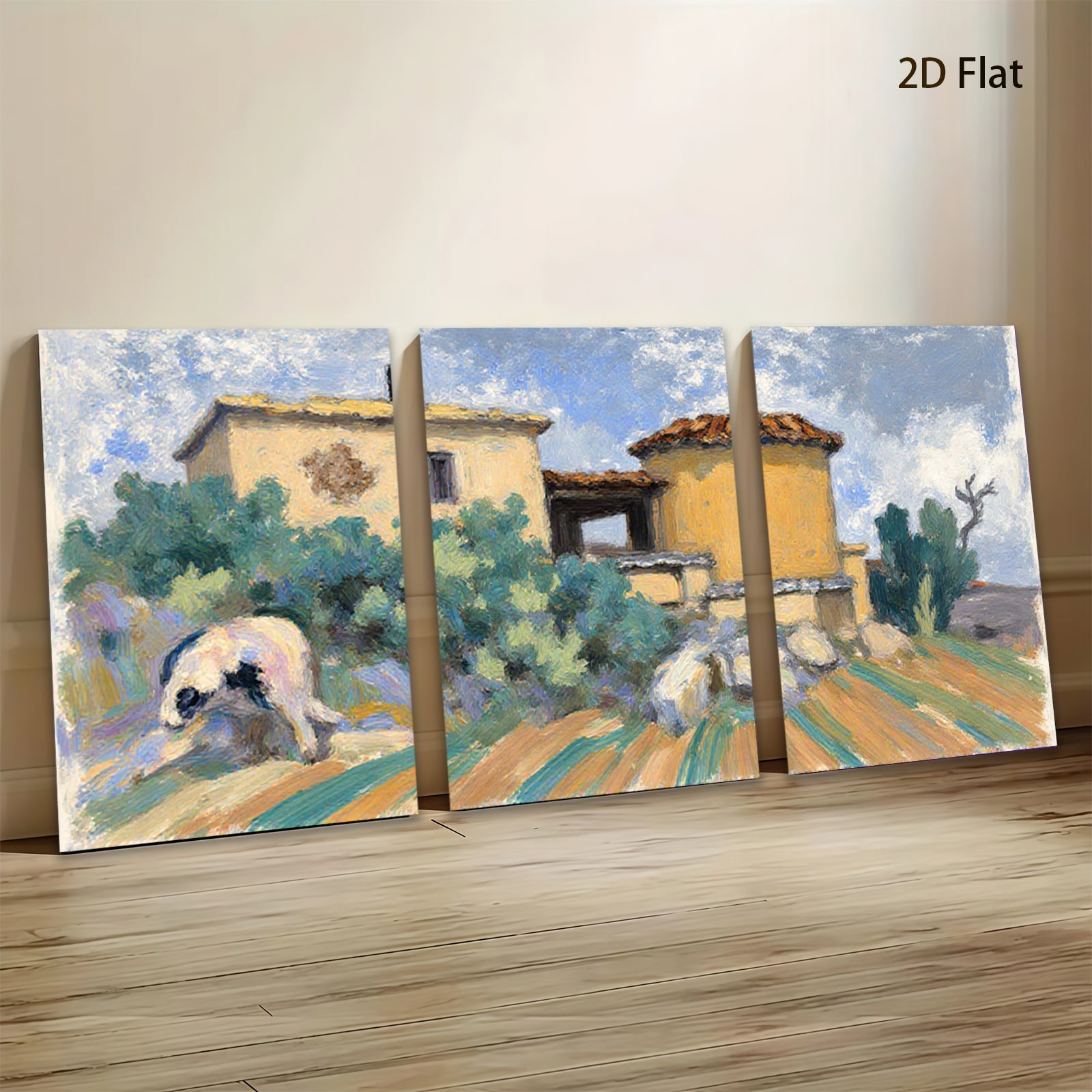 2D flat 1pc Farmhouse scene with rustic buildings plus lush greenery perfect for living room bedroom gallery wall farmhouse decor modern aesthetic