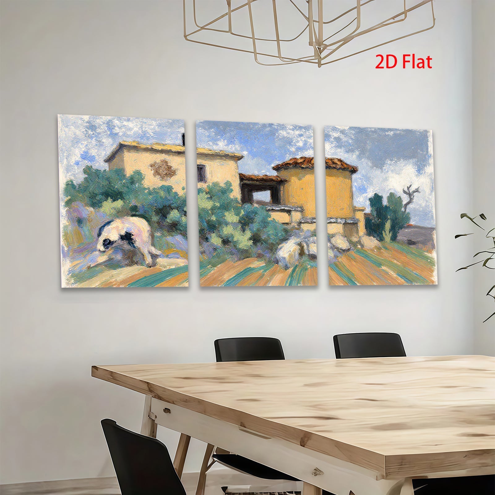 2D flat 1pc Farmhouse scene with rustic buildings plus lush greenery perfect for living room bedroom gallery wall farmhouse decor modern aesthetic