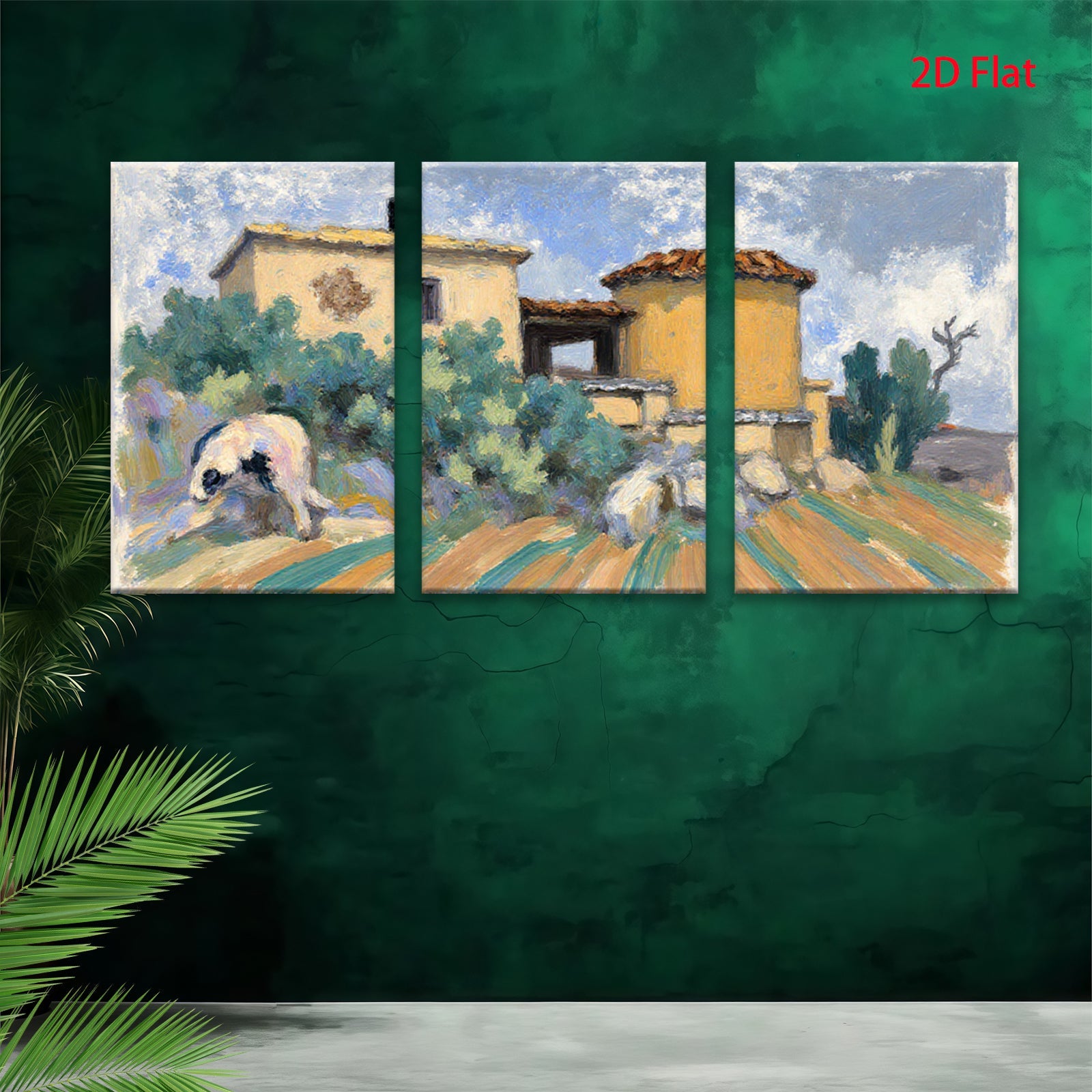 2D flat 1pc Farmhouse scene with rustic buildings plus lush greenery perfect for living room bedroom gallery wall farmhouse decor modern aesthetic