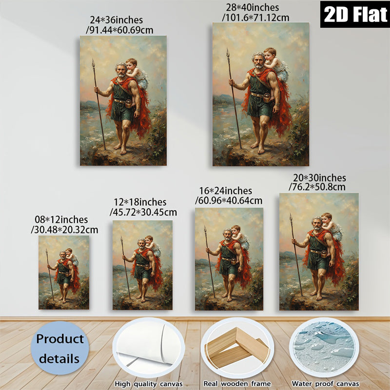 2D flat 1pc Father carries child pastoral landscape wall art prints for living room bedroom gallery wrapped canvas modern farmhouse decor