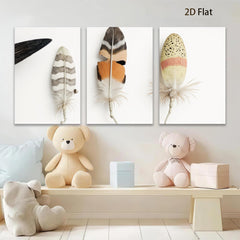 2D flat 1pc Feather Trio Botanical Wall Art Farmhouse Decor Living Room Bedroom Gallery Wrapped Canvas Prints Modern Minimalist Art