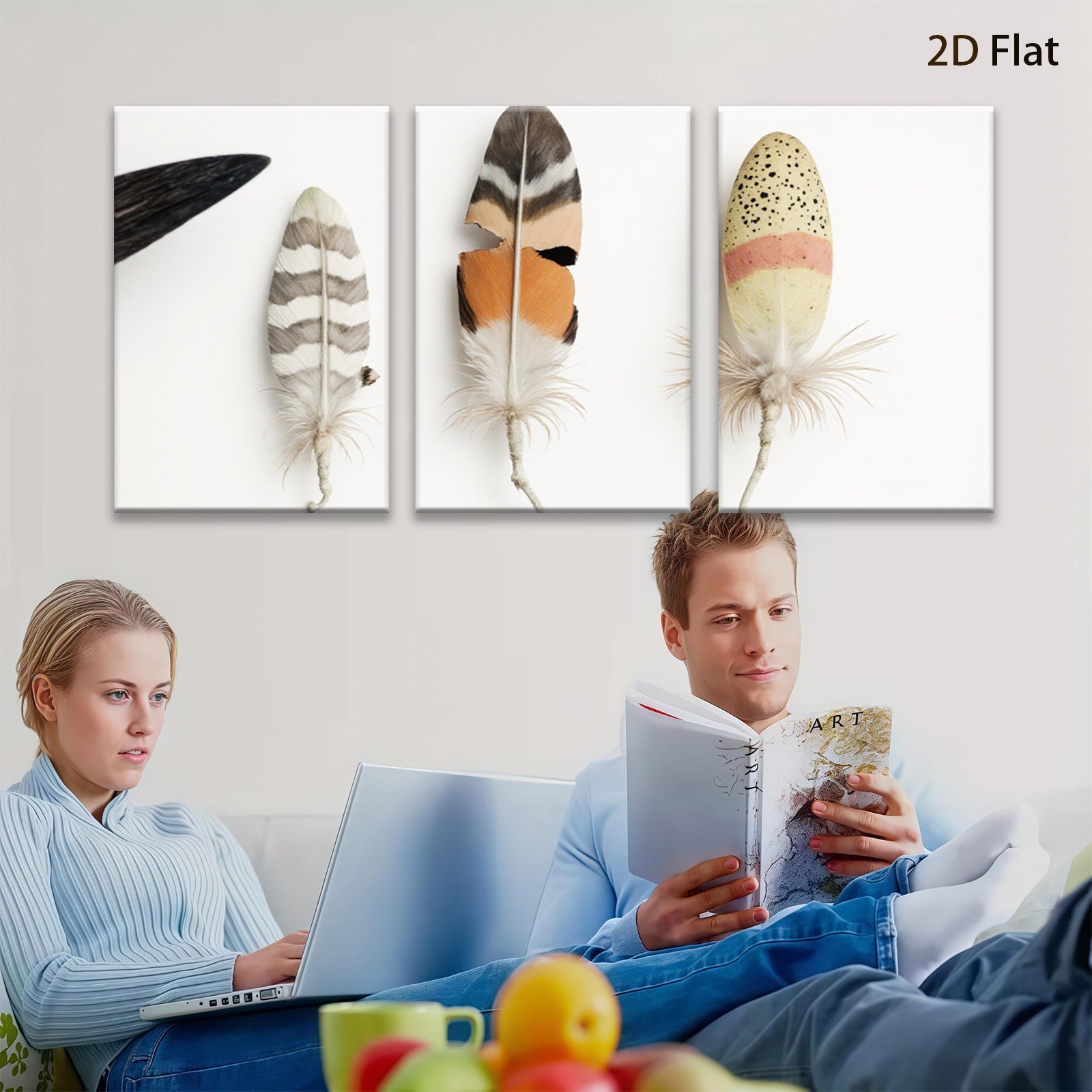 2D flat 1pc Feather Trio Botanical Wall Art Farmhouse Decor Living Room Bedroom Gallery Wrapped Canvas Prints Modern Minimalist Art