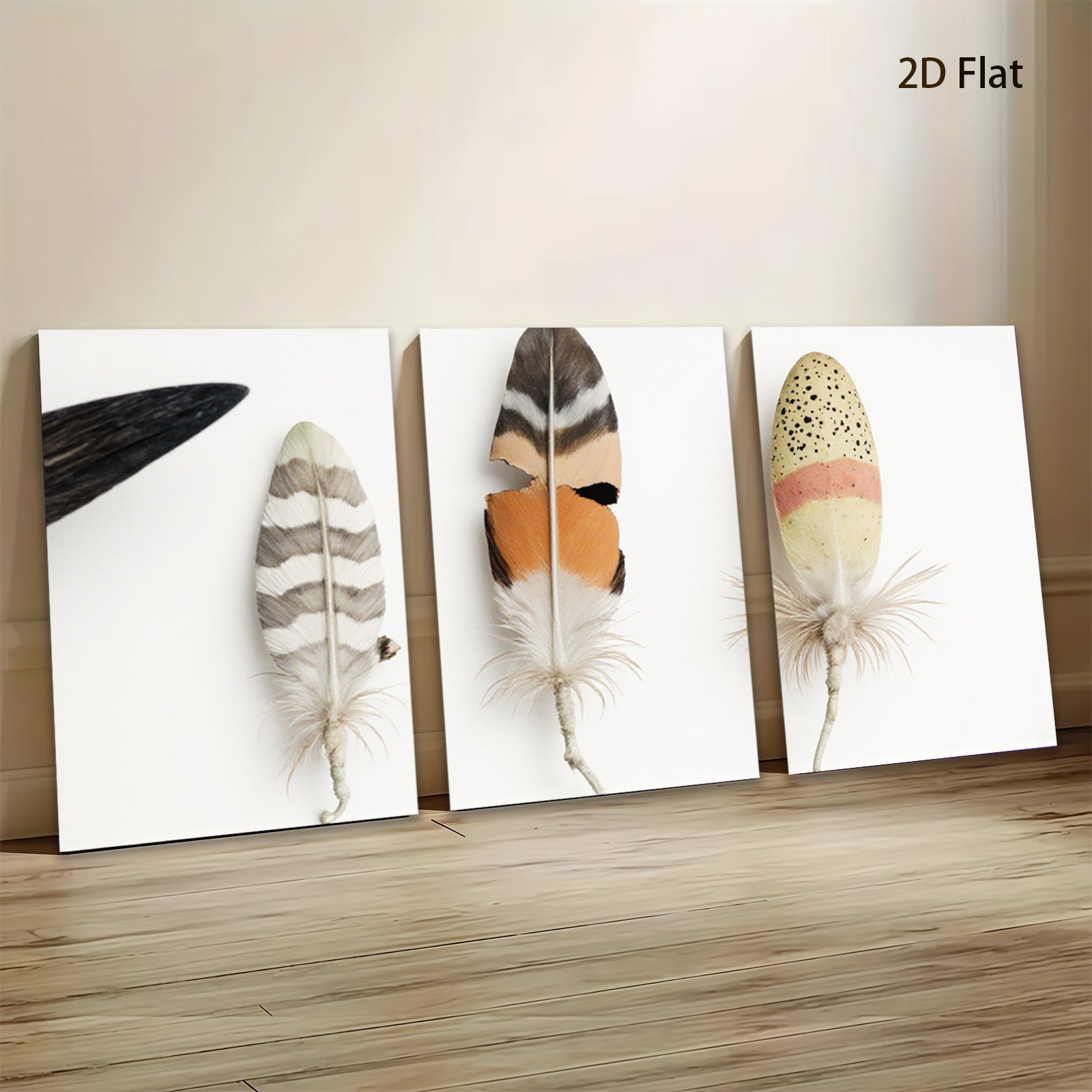 2D flat 1pc Feather Trio Botanical Wall Art Farmhouse Decor Living Room Bedroom Gallery Wrapped Canvas Prints Modern Minimalist Art