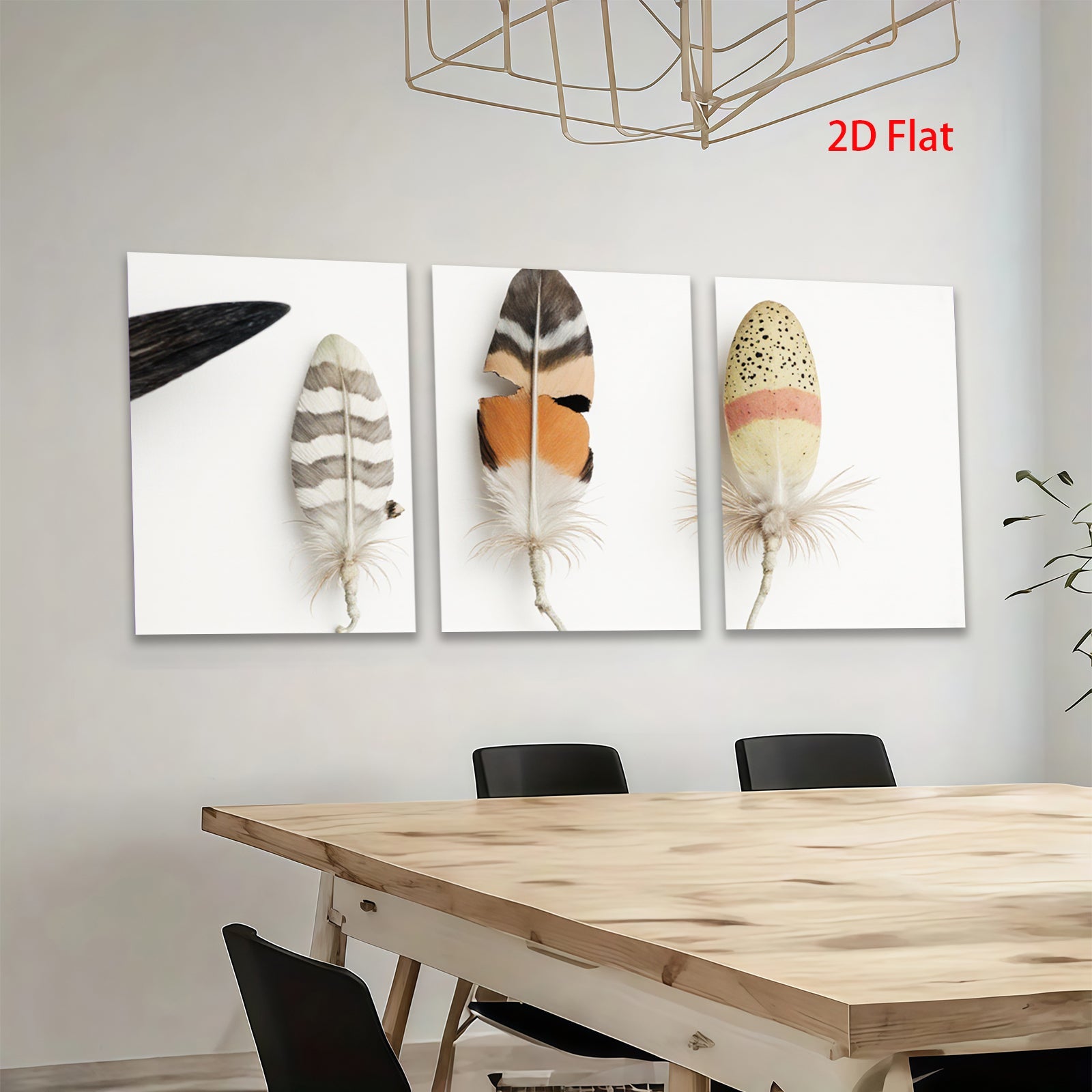 2D flat 1pc Feather Trio Botanical Wall Art Farmhouse Decor Living Room Bedroom Gallery Wrapped Canvas Prints Modern Minimalist Art