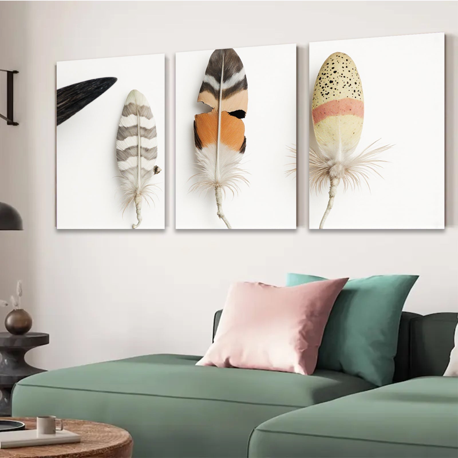 2D flat 1pc Feather Trio Botanical Wall Art Farmhouse Decor Living Room Bedroom Gallery Wrapped Canvas Prints Modern Minimalist Art