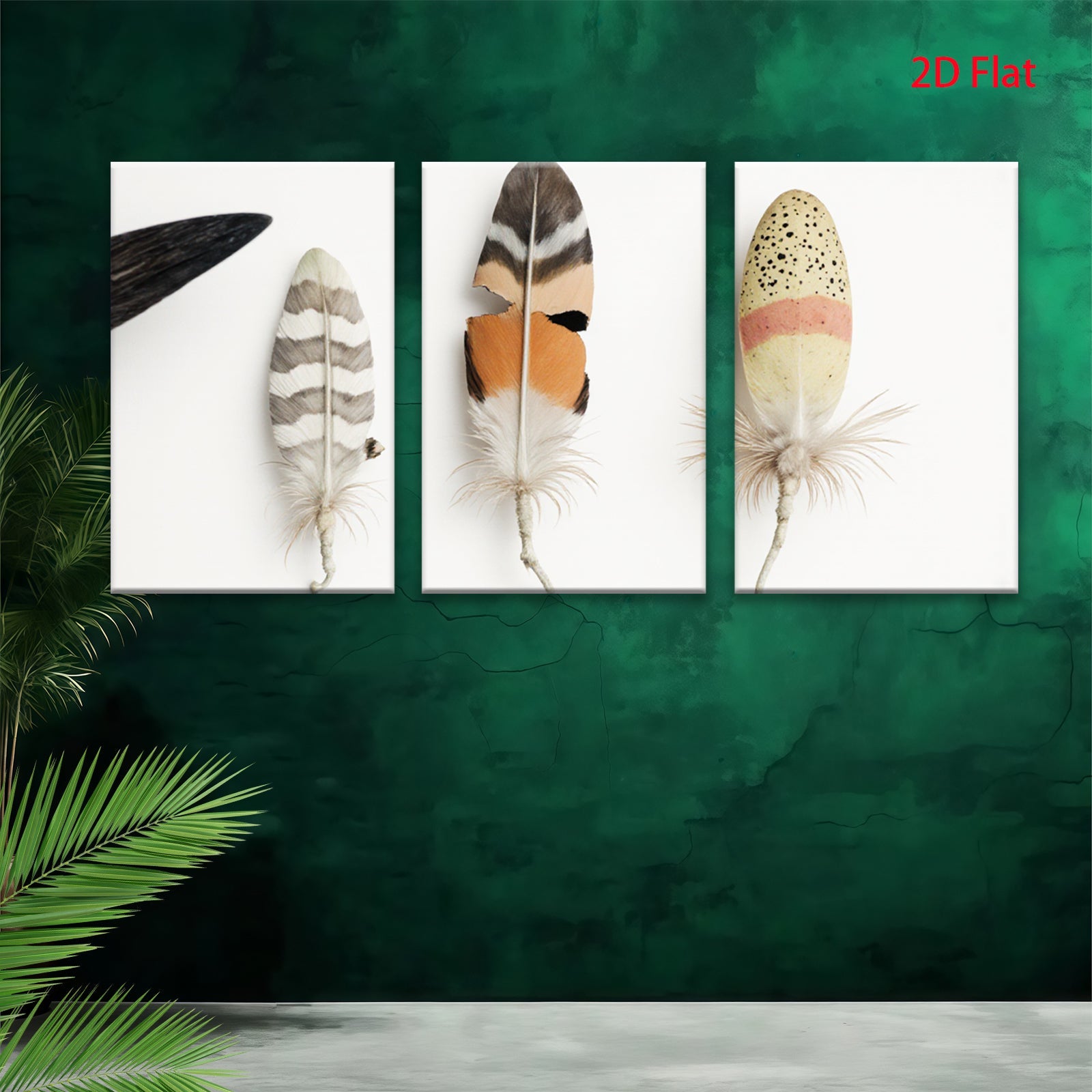 2D flat 1pc Feather Trio Botanical Wall Art Farmhouse Decor Living Room Bedroom Gallery Wrapped Canvas Prints Modern Minimalist Art