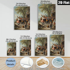 2D flat 1pc Festive Village Scene Children Dancing Rural Life Wall Decor For Living Room Bedroom Gallery Wrapped Canvas Print Modern Farmhouse Style