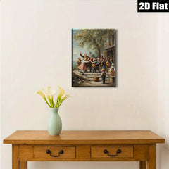 2D flat 1pc Festive Village Scene Children Dancing Rural Life Wall Decor For Living Room Bedroom Gallery Wrapped Canvas Print Modern Farmhouse Style