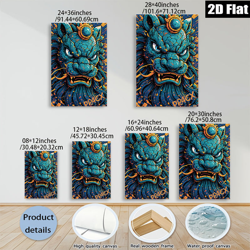 2D flat 1pc Fierce Blue Dragon Wall Art Decor for Living Room Bedroom Modern Canvas Prints Home Office Decor Farmhouse Style Gallery Wrapped Artwork